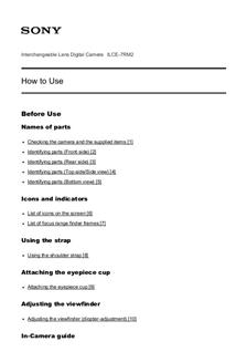 Sony A7R II manual. Camera Instructions.